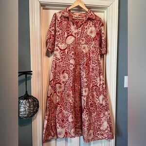 Umgee Women’s Large Red and White Paisley Print Midi Dress